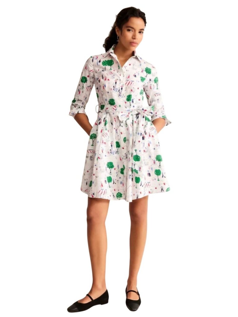 Boden Amy Cotton Short Shirt Dress Fun Paris Novelty Print No Belt Size 14R